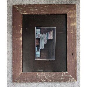 Original Photograph Art w/ Reclaimed Wood Frame Laundry on the Line 11x12.5"
